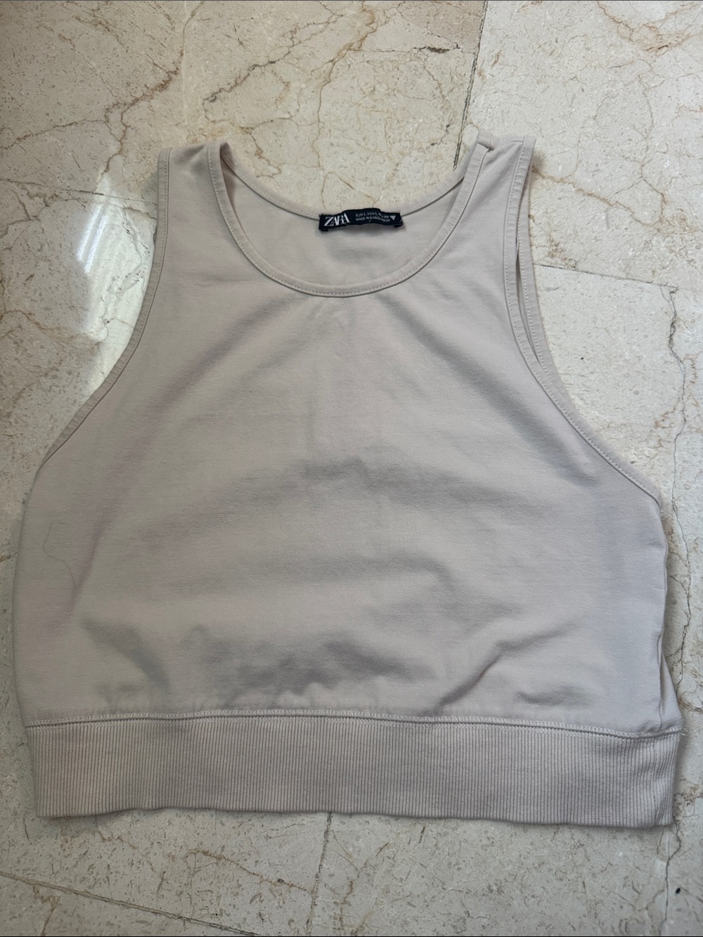 ZARA Beige Cropped Rib-Band Tank Top